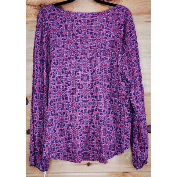 Mossimo Womens size XXL Reds Floral Boho Peasant Ruffle Tie Faux Wrap Blouse New - Picture 6 of 12